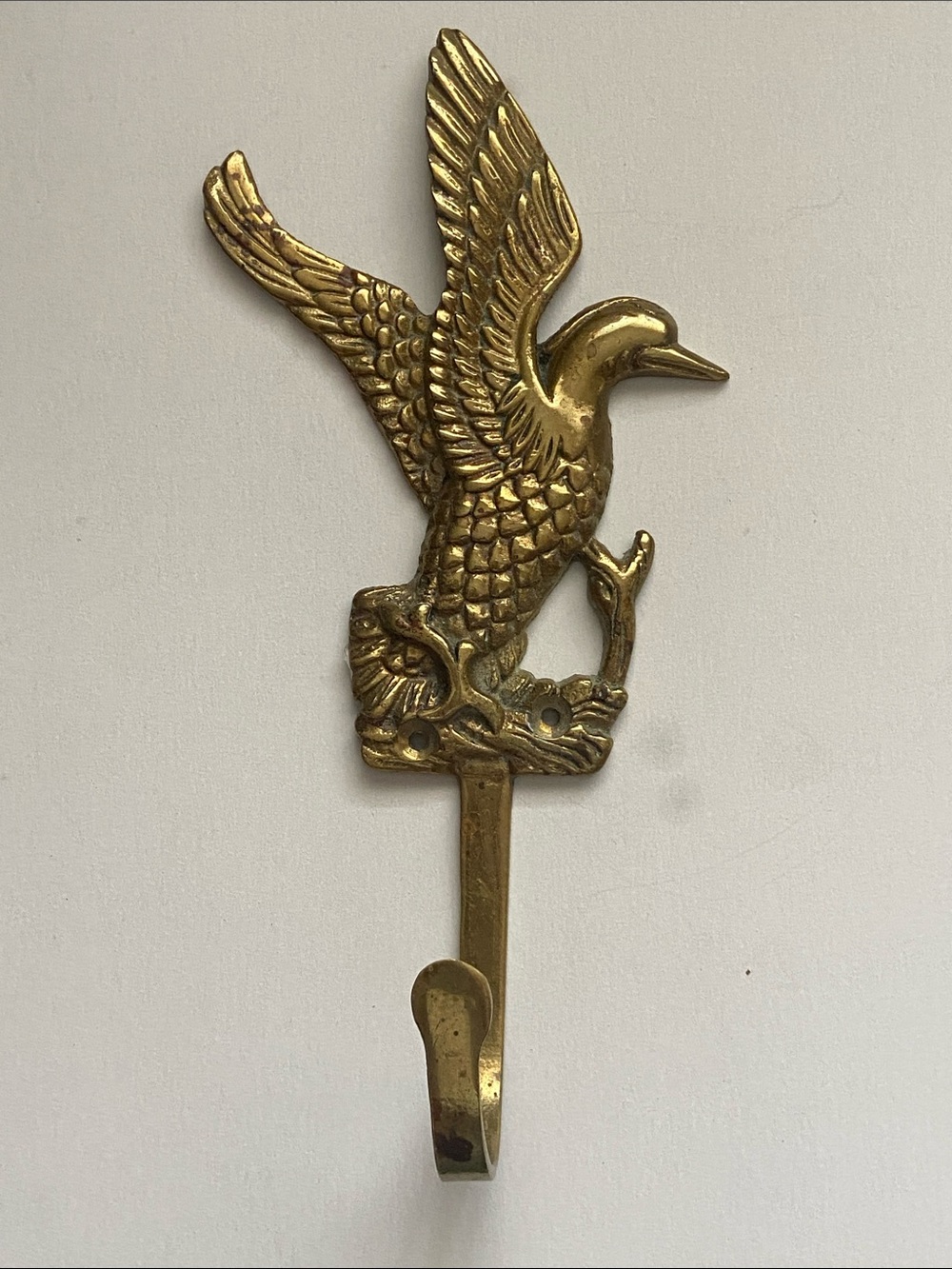 Vtg Brass Duck Bird Wall Hook - Gold Decorative Accent H-8”